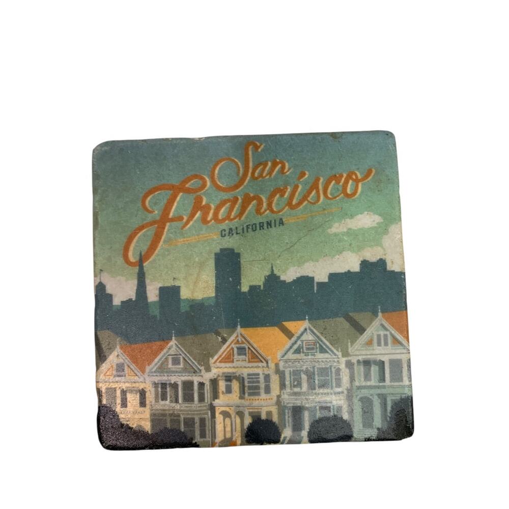 San Francisco Tile Cork Backed Souvenir Drink Coaster 4 Inch - Picture 1 of 6